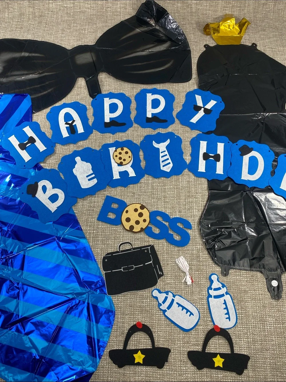 Happy Birthday baby Boss Blue Party Banner with Accessories 1 year old balloon